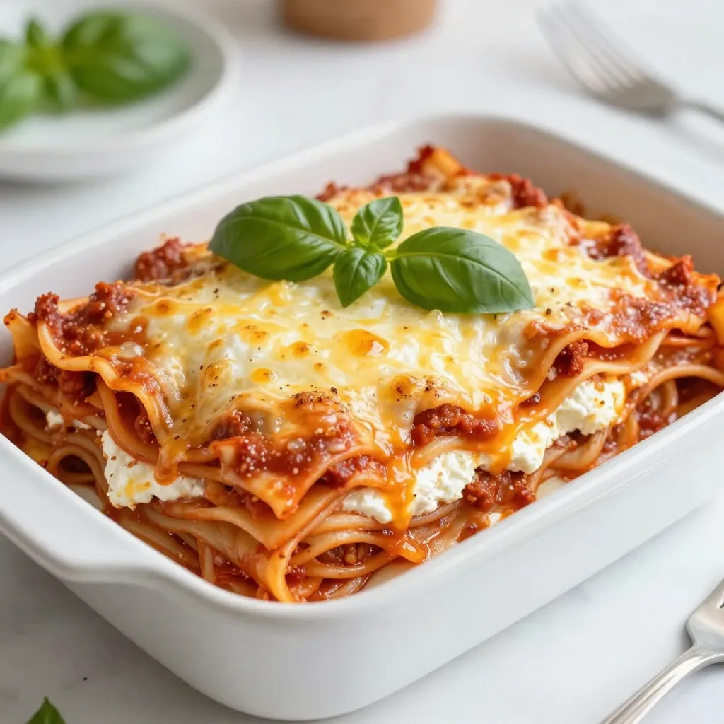 To make the easiest lasagna ever, you need some key items. Here is what you will need: - 9 lasagna noodles (choose no-boil or regular, cooked al dente) - 2 cups creamy ricotta cheese - 2 cups shredded mozzarella cheese (plus some for extra topping if desired) - 1 cup grated Parmesan cheese - 2 cups marinara sauce (store-bought or homemade) - 1 large egg, beaten - 1 teaspoon dried Italian herbs (a blend of oregano, basil, and thyme works well) - Salt and black pepper to taste - Fresh basil leaves for a vibrant garnish These ingredients come together to create a rich and comforting dish. Cheese plays a huge part in lasagna. Each type adds its own magic. - Ricotta cheese: This cheese gives a creamy texture. It also adds richness to the layers. - Mozzarella cheese: This is the star of the show! It melts beautifully and gives that gooey pull we all love. - Parmesan cheese: This cheese adds a salty and nutty flavor. It gives a nice crunch on top when baked. Using a mix of these cheeses makes your lasagna taste amazing! Choosing the right noodles is key for a great lasagna. You have two main options: - No-boil noodles: These are super easy. Just layer them straight from the box. They soak up the sauce while baking. - Regular noodles: If you use these, cook them al dente first. This means they should be firm but not hard. Both types work well in this recipe. Choose what fits your style! {{ingredient_image_2}} Start by gathering all your ingredients. You need: - 9 lasagna noodles - 2 cups creamy ricotta cheese - 2 cups shredded mozzarella cheese - 1 cup grated Parmesan cheese - 2 cups marinara sauce - 1 large egg, beaten - 1 teaspoon dried Italian herbs - Salt and black pepper - Fresh basil leaves Next, preheat your oven to 375°F (190°C). This step is key to getting the cheese nice and bubbly later. In a mixing bowl, combine the ricotta cheese, beaten egg, dried herbs, and a pinch of salt and pepper. Mix until everything blends well. This creamy mix adds richness to your lasagna. Now, let’s build the layers. Pour about 1 cup of marinara sauce into the bottom of a 9x13 inch baking dish. Spread it evenly. This helps prevent the noodles from sticking. Place three lasagna noodles over the sauce in a single layer. Make sure they do not overlap. Next, take half of the ricotta mixture and spread it over the noodles. Now sprinkle 1 cup of shredded mozzarella on top. Drizzle with half a cup of marinara sauce. The sauce adds moisture and flavor. Repeat this layering. Place three more noodles down, then add the rest of the ricotta mix, another cup of mozzarella, and another half cup of marinara sauce. For your final layer, add the last three noodles. Cover these with the remaining marinara sauce. Top it off with the last cup of mozzarella and all the Parmesan cheese. This will create a tasty golden crust. Cover your baking dish tightly with aluminum foil. Make sure the foil doesn’t touch the cheese. This keeps the cheese from sticking. Bake in your preheated oven for 25 minutes. After 25 minutes, carefully remove the foil. Bake for another 15 minutes, until the cheese is bubbling and lightly golden. Once done, let the lasagna cool for 10 minutes before slicing. This helps it set up better. Serve it with fresh basil leaves on top for a nice touch. To make lasagna prep easy, use no-boil noodles. They save time and effort. You can also buy pre-made marinara sauce. This cuts down on cooking time. Mix your cheeses and herbs in one bowl. It keeps things tidy and quick. For the best melt, use fresh mozzarella. It melts beautifully and tastes great. Grate your Parmesan cheese instead of using pre-shredded. Fresh cheese melts better and adds depth. Cover your lasagna with foil for the first part of baking. This helps the cheese melt evenly without burning. Use a sharp knife to cut your lasagna. This ensures neat slices. Let it rest for 10 minutes before serving. This helps it hold its shape. Garnish with fresh basil for color and flavor. Serve with a side salad for a complete meal. Pro Tips Perfect Noodle Choice: If you're using regular noodles, make sure to cook them al dente to prevent a mushy lasagna. No-boil noodles can save time and are a great option as well! Cheese Blends: For a richer flavor, consider mixing in some cottage cheese or cream cheese with the ricotta for added creaminess and taste. Layering Technique: Ensure even cooking by layering your ingredients symmetrically. This helps the lasagna cook evenly and makes for beautiful slices. Resting Time: Don’t skip the resting time after baking! Allowing the lasagna to sit for 10 minutes helps it set and makes slicing easier without falling apart. {{image_4}} You can easily make this lasagna vegetarian. Start with your favorite veggies. Spinach, zucchini, and mushrooms add great flavor. Sauté them lightly to soften before layering. Mix these veggies into the ricotta, or layer them between the noodles. This adds nutrients and color. You can also use roasted peppers or eggplant for a deeper taste. For a gluten-free version, choose gluten-free lasagna noodles. Many brands offer tasty options. Be sure to check the cooking instructions. Some need boiling while others can go straight into the dish. You can also use thin slices of zucchini or eggplant as noodles. This keeps it light and adds a fresh twist. Want to add protein? Ground beef, turkey, or sausage works well. Brown the meat first, then mix it with the marinara sauce. Layer it just like the cheese and veggies. If you prefer plant-based protein, try lentils or crumbled tofu. Both options offer great flavor and texture. You can store leftover lasagna in an airtight container. Let it cool first. Once cool, cover it tightly. This keeps it fresh. You can keep it in the fridge for up to five days. Label the container with the date. This helps you track how long it has been stored. If you want to freeze lasagna, use a freezer-safe dish. Cut it into portions for easy use. Wrap each portion tightly in plastic wrap. Then, place them in a freezer bag. Remove as much air as possible. You can freeze lasagna for up to three months. When ready to eat, just thaw it in the fridge overnight. To reheat lasagna, preheat your oven to 350°F (175°C). Place the lasagna in an oven-safe dish. Cover it with foil to keep it moist. Heat for 25 to 30 minutes. Check if it’s hot all the way through. If you want a bubbly top, uncover it for the last 10 minutes. Enjoy every bite as if it’s fresh from the oven! Yes, you can make lasagna ahead of time. Prepare it up to the baking step. Cover it tightly with plastic wrap or foil. Store it in the fridge for up to 24 hours. When ready to bake, remove the cover and bake as directed. You may need to add a few extra minutes to the cooking time. If you don’t have ricotta cheese, try cottage cheese. Blend it until smooth for a similar texture. You can also use cream cheese or Greek yogurt. Both offer a creamy feel, but they change the taste a bit. Adjust the seasonings to match your dish. Your lasagna is done when the cheese is golden and bubbling. The sauce should be hot and the noodles tender. Insert a knife in the center; it should slide in easily. Let it sit for about 10 minutes before slicing. This helps the layers hold together better when you serve it. You now know how to make the easiest lasagna ever. We covered ingredients, steps, and tips. You learned about cheese types, noodle options, and preparing layers. Remember to use variations for different diets. Whether you want to freeze leftovers or reheat, you have the right info. Making lasagna can be fun and simple. Enjoy creating your meal, and don’t stress about perfection. Each bite will be delicious!