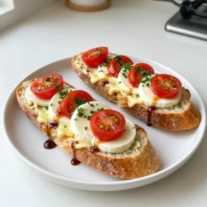 - 1 large baguette, sliced in half lengthwise - 4 tablespoons unsalted butter, softened to room temperature - 4 cloves fresh garlic, finely minced - 1 cup fresh mozzarella cheese, cut into thick slices - 2 cups cherry tomatoes, halved for easy bites - 1/4 cup fresh basil leaves, roughly chopped - 1 tablespoon balsamic glaze for drizzling - Salt and freshly ground black pepper, to taste - Baking sheet - Mixing bowl - Knife and cutting board Each ingredient plays a big role in this dish. The baguette serves as the base, giving it a nice crunch. The garlic butter is key for flavor. Fresh mozzarella brings creaminess, while cherry tomatoes add a burst of juice. Fresh basil gives it a nice touch. Balsamic glaze adds sweetness and depth. Salt and pepper help enhance all those flavors. For tools, a baking sheet is crucial for holding the bread in the oven. A mixing bowl makes it easy to blend the garlic and butter. A knife and cutting board help in slicing and chopping. These tools help make the process smooth and fun. {{ingredient_image_2}} - Preheat the oven to 400&deg;F (200&deg;C). This makes sure your bread gets nice and crispy. - In a bowl, mix 4 tablespoons of softened unsalted butter with 4 cloves of finely minced garlic. Stir until smooth. This garlic butter adds great flavor. - Take your large baguette and slice it in half lengthwise. - Spread the garlic butter evenly on the cut sides. Make sure every bit of bread is covered. - Layer 1 cup of thick slices of fresh mozzarella cheese on top. - Then, add 2 cups of halved cherry tomatoes. Spread them out so each piece gets a taste. - Place the prepared garlic bread on a baking sheet. Bake for about 10 minutes. Look for golden edges. - After the first bake, take it out of the oven. Now, it's time to add toppings. - Return the bread to the oven for another 5-7 minutes. Wait until the mozzarella melts and bubbles. - When done, take it out and sprinkle 1/4 cup of roughly chopped fresh basil on top. - Drizzle balsamic glaze over the bread, and season with salt and black pepper. This boosts the taste. - Slice the bread into pieces. Serve warm for everyone to enjoy. - Use high-quality ingredients. Fresh mozzarella, ripe tomatoes, and real garlic make a big difference. - Experiment with garlic and seasoning amounts. If you love garlic, add more! Adjust salt and pepper to suit your taste. - Check for doneness visually. Look for golden edges and melted cheese. This means your bread is ready. - Adjust baking time for desired crispiness. If you prefer softer bread, bake for less time. For extra crunch, leave it in a bit longer. - Serve on a colorful platter. Arrange the slices in a fan shape for a nice look. - Garnish with basil and balsamic. Sprinkle fresh basil on top and drizzle balsamic glaze for a pop of flavor and color. Pro Tips Use Fresh Ingredients: The quality of your mozzarella, tomatoes, and basil can significantly impact the flavor of your Caprese Garlic Bread. Opt for fresh, ripe tomatoes and high-quality mozzarella for the best results. Perfect Your Garlic Butter: For an extra depth of flavor, consider adding a pinch of salt and a sprinkle of Italian herbs to your garlic butter mixture before spreading it on the bread. Customize Your Toppings: Feel free to experiment with additional toppings like sliced olives or arugula for a unique twist on this classic recipe. Watch the Baking Time: Keep a close eye on the bread as it bakes to prevent over-browning. The goal is a golden crust with melty cheese, so adjust the time based on your oven's performance. {{image_4}} You can switch up the cheese in this recipe. Try provolone or goat cheese for a different taste. Both options add unique flavors that blend well with the garlic and tomatoes. Herbs can also change the dish. Use oregano or thyme if you want a twist. These herbs add a nice depth to the garlic bread. Feeling spicy? Add red pepper flakes to the garlic butter. This gives the bread a nice kick. It changes the whole vibe of the dish and excites your taste buds. You can also use seasonal veggies. In summer, add zucchini or bell peppers. In fall, try roasted butternut squash. These seasonal swaps make the dish fresh and fun. Caprese Garlic Bread pairs great with salads. A simple green salad complements it well. You can also serve it with a bowl of soup for a cozy meal. Want to make it a main dish? Top it with grilled chicken or shrimp. This adds protein and makes it hearty. You can enjoy it as a meal by itself! For leftovers, wrap the Caprese Garlic Bread in foil or plastic wrap. This helps keep it fresh. Store it in the fridge for up to 3 days. Make sure it cools completely before wrapping. This prevents sogginess and keeps it tasty. You can reheat your garlic bread in the oven or the microwave. I recommend the oven for best results. Preheat it to 350&deg;F (175&deg;C) and bake for about 10 minutes. This keeps the bread crispy. If you use the microwave, heat it for 20-30 seconds. However, this may make the bread soft. For a better texture, try the oven when you can. To freeze the Caprese Garlic Bread, wrap it tightly. Use foil or freezer bags to keep out air. It can last for up to 2 months in the freezer. When you want to eat it, thaw it in the fridge overnight. Then, reheat it in the oven to bring back the crunch. Enjoy it within a week after thawing for the best taste. Yes, you can! A baguette is great, but you can try other breads too. Here are some tasty options: - Ciabatta: Its airy texture holds garlic butter well. - Italian bread: This adds a nice crust and flavor. - Sourdough: It gives a tangy taste and chewy texture. - Whole grain: For a healthier twist, this option is perfect. Making Caprese Garlic Bread is quick and easy. Here&rsquo;s a simple breakdown: - Prep time: About 10 minutes. This includes mixing garlic with butter and slicing the bread. - First bake: 10 minutes. This gets the garlic bread nice and crispy. - Final bake: 5-7 minutes. This melts the cheese and warms the toppings. In total, you need about 25 minutes from start to finish. Absolutely! Caprese Garlic Bread is great for meal prep. Here are some tips: - Prepare the garlic butter and spread it on the bread ahead of time. - Layer the cheese and tomatoes just before baking to keep them fresh. - Store the assembled bread in the fridge for up to 24 hours. This way, you can enjoy warm garlic bread in no time! Yes, you can make it ahead! Here&rsquo;s how to store it before baking: - Assemble the garlic bread as you normally would. - Wrap it tightly in plastic wrap or foil. - Store it in the fridge for up to 24 hours. When you&rsquo;re ready, simply bake it straight from the fridge. Enjoy that fresh taste! This blog post detailed how to make delicious Caprese Garlic Bread. We covered the main ingredients like baguette, mozzarella, and cherry tomatoes. You learned step-by-step instructions for preparation and baking. Tips included using high-quality ingredients and checking for doneness. Plus, we explored fun variations and storage methods. Now, it&rsquo;s your turn to create a tasty treat. Experiment with flavors and enjoy the process. Your kitchen is a great place for fun and learning. Happy cooking!