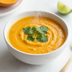 To make Coconut Curry Butternut Soup, you need these key ingredients: - 1 medium butternut squash, peeled and diced into 1-inch cubes - 1 can (400 ml) full-fat coconut milk - 1 medium onion, finely chopped - 2 cloves garlic, minced - 1 tablespoon fresh ginger, finely minced - 2 tablespoons red curry paste (adjust to taste) - 4 cups vegetable broth (homemade or store-bought) - 1 teaspoon ground turmeric - 1 teaspoon ground cumin - Salt and freshly ground black pepper to taste - 2 tablespoons extra-virgin olive oil - Fresh cilantro, chopped, and lime wedges for garnish You can add these optional ingredients to boost flavor: - A pinch of chili flakes for heat - Carrots or sweet potatoes for extra sweetness - A splash of soy sauce for depth - Fresh lime juice to brighten the taste This soup is vegan and gluten-free. The main ingredients are plant-based. The coconut milk gives it creaminess without dairy. Use gluten-free broth if needed. This makes the soup friendly for many diets. If you want protein, consider adding chickpeas. They mix well and keep it vegan. {{ingredient_image_2}} First, you need to get your ingredients ready. Grab a medium butternut squash. Peel it and cut it into 1-inch cubes. This helps the squash cook evenly. Next, chop one medium onion finely. Mince two cloves of garlic and one tablespoon of fresh ginger. These add a nice flavor. Measure two tablespoons of red curry paste. This paste gives the soup its rich taste. Finally, gather your spices: one teaspoon of ground turmeric and one teaspoon of ground cumin. Don&rsquo;t forget the salt and black pepper for seasoning! Now, let&rsquo;s cook! Grab a large pot and heat two tablespoons of extra-virgin olive oil over medium heat. Once the oil is hot, add the chopped onion. Saut&eacute; for about 3-4 minutes. You want the onion to be soft and translucent. Next, add the minced garlic and ginger. Cook for another 1-2 minutes. You&rsquo;ll love the aroma that fills your kitchen. Then, stir in the red curry paste, turmeric, and cumin. Saut&eacute; for one more minute to awaken those spices. Now, it&rsquo;s time to add your butternut squash. Pour in four cups of vegetable broth and bring the mix to a boil. Once boiling, lower the heat and cover the pot. Let it simmer for 20-25 minutes. Check if the squash is tender by piercing it with a fork. After the squash is tender, remove the pot from heat. Stir in the can of full-fat coconut milk. This gives the soup a creamy texture. Use an immersion blender to blend the soup until it's smooth. If you don&rsquo;t have one, carefully transfer the soup to a regular blender in batches. Return it to the pot when done. Put the pot back on low heat. Season your soup with salt and black pepper to taste. Warm it through for a few minutes before serving. Enjoy your cozy and flavorful Coconut Curry Butternut Soup! When picking a butternut squash, look for one that feels heavy. The skin should be smooth and tan. Avoid any squash with soft spots or blemishes. A fresh squash will be firm and feel solid in your hands. If you can, select a squash that has a long neck. This part has more flesh and less seed, giving you more soup! The red curry paste in this soup can be adjusted to fit your taste. If you like it mild, start with one tablespoon. You can always add more later. For a spicier kick, use two tablespoons or even more! Just remember that the heat builds as it cooks. Taste the soup before serving to find your perfect spice level. If you have leftover soup, store it in an airtight container. It will stay fresh in the fridge for about three days. To reheat, simply warm it on the stove over low heat. Stir gently to keep it smooth. If the soup thickens too much, add a splash of vegetable broth or water. You can also freeze it for up to three months. Just let it cool before placing it in freezer-safe bags. Always label the bags with the date for easy tracking! Pro Tips Choose the Right Squash: Select a butternut squash that feels heavy for its size and has a smooth skin. This ensures maximum flavor and sweetness. Adjust the Spice Level: The red curry paste can vary in heat. Start with a smaller amount and add more to taste, allowing you to control the spice in your soup. Blend for Creaminess: For a super silky texture, make sure to blend the soup thoroughly. An immersion blender is ideal, but a regular blender works just as well in batches. Garnish Wisely: Fresh cilantro and a squeeze of lime not only enhance the presentation but also elevate the flavors, making each bite more refreshing. {{image_4}} You can add protein to your soup for extra nutrition. Chickpeas work great here. They add texture and a nice bite. Just drain and rinse a can of chickpeas before adding them to the pot. If you prefer chicken, use cooked, shredded chicken. Stir it in after blending the soup. Both options make the dish heartier and more filling. Feel free to mix in different spices or herbs. Try adding a pinch of cinnamon for warmth. Cardamom can bring a fragrant touch. You can also swap the red curry paste for green curry paste for a different flavor. Fresh herbs like basil or mint can add a fresh note. Just sprinkle them on top before serving. Some folks love a creamy soup, while others prefer it chunky. If you like it creamy, blend it all until smooth. For a chunkier version, blend just half of the soup. This keeps some squash pieces intact. Both styles taste amazing and fit different moods. Choose what you like best! Store your Coconut Curry Butternut Soup in airtight containers. Let it cool completely before sealing. Use glass or plastic containers that can handle both cold and heat. This keeps the soup fresh and prevents spills. To freeze the soup, pour it into freezer-safe bags or containers. Leave some space at the top for expansion. Seal tightly, label with the date, and freeze. For thawing, place the soup in the fridge overnight. Reheat it on the stove over low heat, stirring often. When stored in the fridge, your soup lasts about 4 to 5 days. If it smells sour or looks discolored, it&rsquo;s time to toss it. Always trust your senses. If you see any mold, do not eat it. Yes, you can use other milks if needed. Almond milk or soy milk works well. However, these choices will change the soup's taste and creaminess. Coconut milk adds a rich flavor and smooth texture. If you skip coconut milk, consider adding a splash of lemon juice for brightness. You can enjoy this soup with many sides. Here are some great options: - Crusty bread: Perfect for dipping. - Rice: Steamed jasmine or brown rice adds heartiness. - Salad: A light green salad refreshes the meal. - Naan: This Indian bread complements the soup's spices. Any of these will make your meal feel complete and cozy. To adjust the spice level, you can change the red curry paste amount. For a spicier taste, add more paste. If you prefer a milder soup, reduce the paste. You can also add extra ingredients like lime juice or sugar to balance the heat. Tasting as you go helps you find the perfect flavor. This blog post explored how to make Coconut Curry Butternut Soup with key ingredients and helpful tips. You learned how to prepare, cook, and blend flavors for a delicious meal. I shared storage advice and common variations to fit your taste. In closing, perfect your soup by experimenting with spices and ingredients. Enjoy creating your own unique version!