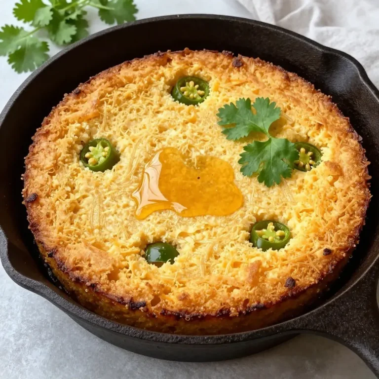 Cornbread brings warmth and comfort. This Cheddar Jalapeño Cornbread has bold flavors. Here are the ingredients you need to make it: - 1 cup cornmeal - 1 cup all-purpose flour - 1 tablespoon baking powder - 1/2 teaspoon salt - 1/4 teaspoon cayenne pepper (optional for a spicy kick) - 2 large eggs - 1 cup buttermilk - 1/4 cup vegetable oil - 2 tablespoons honey - 1 cup sharp cheddar cheese, finely grated - 1/2 cup diced jalapeños (fresh or pickled) Using sharp cheddar adds a rich taste. The jalapeños bring heat. You can choose fresh or pickled jalapeños based on your taste. Mixing honey balances the spice while adding a hint of sweetness. When you gather your ingredients, ensure they are fresh. Quality matters for the best flavor in your cornbread. {{ingredient_image_2}} Start by preheating your oven to 400°F (200°C). This heat helps the cornbread rise and cook evenly. Next, grease a 9-inch cast-iron skillet or baking dish with a little oil or butter. This step stops the cornbread from sticking to the pan. In a large mixing bowl, whisk together the cornmeal, all-purpose flour, baking powder, salt, and cayenne pepper if you want some heat. Make sure these dry ingredients mix well. This helps create a fluffy cornbread. In a separate medium bowl, whisk together the eggs, buttermilk, vegetable oil, and honey. Aim for a smooth mixture without lumps. This blend adds moisture and flavor to the cornbread. Gently pour the wet ingredients into the dry ones. Use a spatula or wooden spoon to stir them together until just combined. Remember, avoid overmixing! A few lumps won't hurt the final product. Carefully fold in the grated cheddar cheese and diced jalapeños into the batter. This step is key for even distribution throughout the cornbread. You want every bite to have that bold flavor. Pour the cornbread batter into the greased skillet or baking dish. Use a spatula to smooth the surface of the batter evenly. This helps it bake evenly and look nice. Place the skillet or dish in the preheated oven. Bake for about 20-25 minutes. Your cornbread is ready when it turns golden brown. To test doneness, insert a toothpick into the center. It should come out clean. Once baked, remove the cornbread from the oven and let it cool for a few minutes in the skillet. After cooling, slice it into wedges. For added flavor, drizzle some extra honey on top before serving. This cornbread goes great with chili or soup, making a tasty meal. To avoid dense cornbread, keep these tips in mind: - Use fresh ingredients. Old baking powder can lead to poor rise. - Mix the dry ingredients well. This helps create air pockets. - Do not overmix the batter. A few lumps are okay. - Bake right after mixing. This keeps the batter light and fluffy. You can add spices or herbs to make the cornbread pop. Here are a few ideas: - Mix in a teaspoon of garlic powder for depth. - Add chopped fresh herbs like cilantro or chives for freshness. - Try a teaspoon of smoked paprika for a smoky flavor. - Experiment with different cheeses, like pepper jack for more heat. Cheddar jalapeño cornbread pairs well with many dishes. Here are some tasty ideas: - Serve it alongside a warm bowl of chili. The heat complements each other. - Enjoy it with a hearty vegetable soup. The cornbread adds a nice crunch. - Top it with butter or honey for added sweetness. This balances the spice. - Try it as a side for barbeque dishes. The flavors blend beautifully. Pro Tips Use Fresh Jalapeños: Fresh jalapeños will provide a brighter flavor and a better texture compared to pickled ones, adding a nice crunch to your cornbread. Experiment with Cheese: While sharp cheddar is delicious, try using a combination of cheeses like pepper jack or Monterey jack for a different flavor profile. Storage Tips: Store leftover cornbread in an airtight container at room temperature for up to 2 days, or refrigerate it for up to a week. You can also freeze it for longer storage. Serving Suggestions: Serve warm with butter or a spread of cream cheese for a rich and creamy contrast to the spicy cornbread. {{image_4}} You can make a sweeter cornbread. To do this, add 1/4 cup of sugar. You can also use 3 tablespoons of honey instead of two. This will give it a nice sweet flavor. Try adding corn kernels for extra sweetness and texture. They will add a nice bite and moisture. If you want a spicier cornbread, you can increase the jalapeño amount. Use one cup of diced jalapeños for more heat. You can also try different peppers like serrano or habanero. Each pepper adds a unique flavor and heat level. Adjust based on your heat tolerance. For a gluten-free cornbread, swap out all-purpose flour with a gluten-free blend. Look for a blend that has xanthan gum. This will help with texture and rise. You can also use almond flour or coconut flour. These will change the flavor but are great for gluten-free diets. To keep your cornbread fresh, wrap it tightly in plastic wrap. You can also place it in an airtight container. Store it at room temperature for up to two days. If you live in a humid area, refrigerate it to prevent mold. Make sure to let it cool before storing. Reheat your cornbread in several ways. The oven keeps it warm and crispy. Preheat your oven to 350°F (175°C). Wrap the cornbread in foil and heat for about 10-15 minutes. You can also use a microwave. Place a slice on a plate and cover it with a damp paper towel. Heat in 15-second bursts until warm. Avoid overheating, so it stays moist. Freezing cornbread is a great way to save it for later. First, let it cool completely. Then, slice it into pieces for easy thawing. Wrap each piece in plastic wrap, then in foil. Place them in a freezer bag. Label the bag with the date. Cornbread can last up to three months in the freezer. To thaw, take it out and let it sit at room temperature for a few hours. You can also reheat it directly from the freezer using the oven or microwave. Yes, you can use fresh jalapeños. Fresh jalapeños give a bright, bold flavor. They add a crunchy texture, too. Pickled jalapeños, however, bring a tangy, mellow taste. If you want spice with a bite, go fresh. For a milder flavor, pickled works well. If you don’t have buttermilk, use plain yogurt or milk mixed with vinegar. Just add one tablespoon of vinegar to one cup of milk. Let it sit for five minutes. You can also use almond milk for a dairy-free option. Cornbread is done when it turns golden brown. A toothpick inserted in the center should come out clean. You can also gently press the top. If it springs back, it’s ready. Keep an eye on the time; bake it for about 20-25 minutes. Yes, you can make it vegan! Replace eggs with flax eggs or applesauce. Use non-dairy milk instead of buttermilk. Choose a vegan cheese or skip it for a simpler cornbread. This way, you still get great flavor without dairy or eggs. You now have a complete guide to making delicious cornbread. We covered all important ingredients and detailed steps. I shared tips for perfect texture and flavor. You also saw variations to make it sweet or spicy. Storing leftovers and reheating them is easy. With this knowledge, you can craft your cornbread just right. Enjoy your baking and the tasty results!