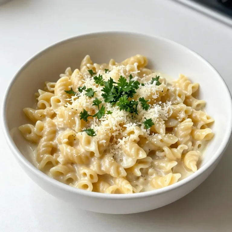 - 1 cup orzo pasta - 2 tablespoons olive oil - 4 cloves garlic, minced - 1 cup vegetable broth - 1 cup heavy cream - 1 cup freshly grated Parmesan cheese - 1/2 teaspoon salt - 1/4 teaspoon black pepper - 1 teaspoon Italian seasoning - Fresh parsley, finely chopped (for garnish) Using fresh ingredients makes a big difference in flavor. Fresh garlic brings bold taste. Freshly grated Parmesan melts better and tastes richer than pre-grated cheese. Fresh parsley adds a pop of color and flavor. Always choose high-quality ingredients for the best results. They enhance your dish and make cooking more enjoyable. If you need alternatives, here are some easy swaps: - Orzo pasta: Use any small pasta like ditalini or couscous. - Olive oil: Swap it with butter for a richer taste. - Vegetable broth: Chicken broth works well if you want more flavor. - Heavy cream: Use whole milk or a plant-based cream for a lighter dish. - Parmesan cheese: Pecorino Romano is a great substitute for a sharper flavor. - Italian seasoning: Mix dried basil, oregano, and thyme if you don’t have it. These swaps can help you enjoy creamy garlic Parmesan orzo even if you’re missing some ingredients. {{ingredient_image_2}} Start by gathering all your ingredients. This helps you cook smoothly without delays. You will need orzo pasta, garlic, vegetable broth, heavy cream, and Parmesan cheese. Have salt, pepper, and Italian seasoning ready, too. 1. Boil the Orzo: In a medium pot, boil 4 cups of salted water. Add 1 cup of orzo pasta. Cook for 8-10 minutes until it is al dente. Drain the orzo and set it aside. 2. Sauté the Garlic: Use the same pot. Heat 2 tablespoons of olive oil over medium heat. Add 4 minced garlic cloves and sauté for 1-2 minutes. Stir often until the garlic smells good and looks golden. 3. Create the Broth Base: Pour in 1 cup of vegetable broth. Bring it to a gentle simmer. Let it cook for 3-4 minutes to mix the flavors. 4. Incorporate the Cream: Lower the heat. Stir in 1 cup of heavy cream and cook for 2-3 minutes. Stir occasionally until the sauce thickens a bit. 5. Add the Cheese: Gradually add 1 cup of freshly grated Parmesan cheese. Stir continuously until the cheese melts into the sauce. 6. Season the Sauce: Add 1/2 teaspoon of salt, 1/4 teaspoon of black pepper, and 1 teaspoon of Italian seasoning. Mix well to combine. 7. Combine with Orzo: Return the warm orzo to the pot. Gently toss it with the creamy sauce. Make sure all the pasta is coated well. 8. Let it Rest: Take the pot off the heat. Let it sit for a couple of minutes. This helps the dish thicken as it cools. 9. Serve and Garnish: Serve the creamy garlic Parmesan orzo in bowls. Top with chopped fresh parsley for color and flavor. - Don’t Overcook: Watch the orzo closely. Cooking it just right keeps it firm and tasty. - Stir Occasionally: While cooking, stir the pasta. This helps prevent sticking. - Taste as You Go: Always taste the sauce before serving. Adjust the seasoning if needed. Making creamy garlic Parmesan orzo is simple and fun. Enjoy your delicious meal! To keep your orzo from sticking, use plenty of water when boiling. I suggest using at least four cups of water for one cup of orzo. Stir the pasta well right after adding it to the pot. This helps to separate the grains. Drain the orzo as soon as it is tender. If you let it sit in the hot water, it may become sticky. To achieve the best creaminess in your dish, always use heavy cream. It adds richness and body that lighter creams can't match. When adding cheese, do it slowly and keep stirring. This helps the cheese melt evenly and prevents clumps. Lower the heat after adding the cream and cheese to avoid curdling. For serving, I recommend using shallow bowls. This makes your dish look elegant. Top each bowl with extra grated Parmesan. A sprinkle of fresh parsley adds color and freshness. You can also drizzle a little olive oil on top for extra flavor. Pair this dish with a simple salad or crusty bread to round out your meal. Pro Tips Use Fresh Garlic: Fresh garlic makes a huge difference in flavor compared to pre-minced garlic. It adds a vibrant aroma and taste to your dish. Grate Your Own Cheese: Using freshly grated Parmesan cheese melts better and offers a creamier texture than pre-grated options, enhancing the overall taste of the sauce. Experiment with Herbs: Feel free to add other herbs like thyme or basil for an extra layer of flavor. Fresh or dried, they can elevate your dish even further. Serve Immediately: Creamy dishes like this orzo are best enjoyed fresh. If you need to reheat, do so gently to avoid separating the cream. {{image_4}} You can add veggies to make your creamy garlic Parmesan orzo even better. Try adding spinach, peas, or broccoli. These veggies not only add color but also boost nutrition. Just sauté them with the garlic for a few minutes before adding the broth. You can also mix in roasted peppers or sun-dried tomatoes for a pop of flavor. Want to make this dish heartier? Add protein! Grilled chicken, shrimp, or sausage work well. Cook the protein separately and mix it in at the end. For a vegetarian option, consider adding chickpeas or white beans. They add protein and make the meal more filling. To enhance the flavor, try adding a splash of lemon juice or zest. This adds brightness to the dish. You can also experiment with spices like red pepper flakes for heat. Fresh herbs like basil or thyme can bring out the creaminess. Each twist will make your orzo unique and delicious! To store leftovers of creamy garlic Parmesan orzo, let it cool first. Transfer it to an airtight container. Ensure the lid seals tightly to keep moisture out. You can store it in the fridge for up to three days. This helps keep the flavors fresh. When you’re ready to eat, reheat the orzo gently. Use a microwave or a saucepan. If using the microwave, place it in a bowl and cover it. Heat for one to two minutes. Stir halfway to ensure even heating. If using a saucepan, add a splash of broth or cream. Heat over low until warm, stirring often. You can freeze creamy garlic Parmesan orzo if you want to keep it longer. Place it in freezer-safe containers, leaving some space at the top. The dish can last up to three months in the freezer. To thaw, move it to the fridge overnight. Reheat as mentioned above for the best taste. Yes, you can use other small pasta shapes. Options include ditalini, couscous, or even small shells. These choices will give a different texture but still work well with the sauce. If you want a lighter option, use half-and-half or whole milk. For a dairy-free option, try coconut cream or cashew cream. These will change the flavor slightly but can still create a creamy dish. The creamy garlic Parmesan orzo can last about 3 to 4 days in the fridge. Make sure to store it in an airtight container. Reheat it gently to keep it creamy. Yes, this recipe is great for meal prep. You can make a big batch and divide it into portions. Just remember to add a little extra cream or broth when reheating to keep it moist. In this post, we explored the key ingredients needed to make great orzo. Fresh ingredients are vital for flavor. I shared substitutes for key items that can help you. We went through a step-by-step guide to cooking orzo perfectly. You learned tips to avoid sticky pasta and to make it creamy. We discussed tasty variations and gave clear storage tips for leftovers. Now, you can confidently prepare and enjoy orzo in many ways. Happy cooking!