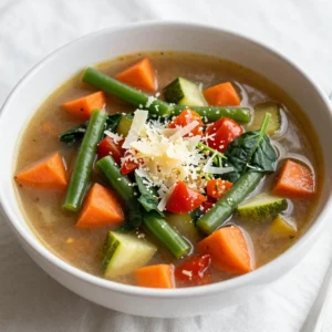 For a rich and hearty veggie packed minestrone soup, gather these key ingredients: - 1 tablespoon extra virgin olive oil - 1 medium onion, finely diced - 2 cloves garlic, minced - 2 medium carrots, diced into small cubes - 2 celery stalks, diced - 1 medium zucchini, diced - 1 cup fresh green beans, trimmed and chopped into bite-sized pieces - 1 cup fresh spinach, roughly chopped - 1 can (14 oz) diced tomatoes in juice - 4 cups low-sodium vegetable broth - 1 can (15 oz) cannellini beans, drained and rinsed thoroughly - 1 teaspoon dried oregano - 1 teaspoon dried basil - Sea salt and freshly cracked black pepper to taste - 1 cup small pasta (such as ditalini or elbow macaroni) - Grated Parmesan cheese for serving (optional) To elevate your soup, consider adding: - A splash of lemon juice for brightness - Fresh basil leaves for a fragrant touch - Red pepper flakes for a hint of spice - Chopped kale or Swiss chard for extra greens Let&rsquo;s break down the health benefits of some key ingredients: - Spinach: Rich in vitamins A, C, and K, plus iron and calcium. - Carrots: Packed with beta-carotene, good for vision and skin health. - Cannellini beans: High in protein and fiber, they help keep you full. - Zucchini: Low in calories, it adds volume and nutrients without extra calories. This veggie packed minestrone soup not only warms you up but also fills you with nutrients! {{ingredient_image_2}} 1. Start by heating the olive oil in a large pot over medium heat. 2. Add the diced onion and saut&eacute; until soft, about three minutes. 3. Mix in the minced garlic and cook for one more minute. 4. Toss in the diced carrots and celery. Cook for two to three minutes. 5. Add the diced zucchini, green beans, and spinach. Stir and cook for four to five minutes. 6. Pour in the diced tomatoes and vegetable broth. Bring to a gentle boil. 7. Once boiling, add the rinsed cannellini beans, oregano, basil, salt, and pepper. 8. Reduce heat to low and let simmer for ten minutes. 9. Stir in the small pasta and continue to simmer for another ten to twelve minutes. 10. Taste and adjust seasoning as needed. If too thick, add broth or water. 11. Serve hot, garnished with Parmesan cheese if desired. - Chop vegetables first: This saves time during cooking. - Use canned beans: They are quick and easy. Just drain and rinse. - Measure spices ahead: Having everything ready helps you stay organized. - Prep in batches: Chop all your veggies at once to speed things up. - Saut&eacute;ing: This brings out the flavors of your onions and garlic. - Simmering: Gently cooking allows the soup to blend flavors well. - Tasting often: This helps ensure your soup is well-seasoned. - Adjusting texture: You can add more broth if the soup gets too thick. To make the best minestrone soup, start with fresh veggies. Use seasonal produce for the best taste. Make sure to chop your ingredients into similar sizes. This helps them cook evenly. Saut&eacute; the onions and garlic well; this builds a rich flavor base. Always taste your soup as it cooks. Adjust the seasoning to your liking. Besides the classic oregano and basil, try adding a bay leaf for depth. A pinch of red pepper flakes gives a nice kick. For a richer flavor, add a splash of balsamic vinegar. Fresh herbs like parsley or thyme can brighten the dish. If you love cheese, sprinkle some grated Parmesan at the end for creaminess. One common mistake is overcooking the pasta. Cook it just until al dente, so it stays firm. Another mistake is not adding enough salt. Salt enhances the natural flavors of the veggies. Lastly, don't skip the broth; it adds essential flavor. If your soup is too thick, add more broth or water to reach your desired consistency. Pro Tips Use Fresh Vegetables: Fresh vegetables not only enhance the flavor of the soup but also provide the best texture and nutritional value. Customize Your Pasta: Feel free to experiment with different types of small pasta, such as farro or quinoa pasta, for a unique twist on the classic minestrone. Adjust Thickness: If you prefer a brothier soup, simply add more vegetable broth or water until you reach your desired consistency. Garnish for Flavor: A sprinkle of fresh herbs or a drizzle of high-quality olive oil before serving can elevate the dish and add an aromatic touch. {{image_4}} You can easily make this minestrone soup vegetarian or vegan. This recipe is already meat-free, making it a great choice. To keep it vegan, just skip the optional Parmesan cheese on top. You can add nutritional yeast for a cheesy flavor without dairy. If you have allergies or special diets, you can swap some ingredients. For gluten-free options, use gluten-free pasta. Instead of cannellini beans, you can use chickpeas or black beans. If you prefer a different veggie, try adding bell peppers, kale, or sweet potatoes. To give your minestrone a different taste, try adding spices. A pinch of red pepper flakes can add heat. You might like a splash of lemon juice for brightness. For an Italian twist, add fresh basil or parsley just before serving. Each change can make your soup special! To store leftover minestrone soup, let it cool first. Once cool, pour it into an airtight container. Make sure to leave some space at the top for expansion when freezing. Seal the container tightly to keep out air and moisture. Store it in the fridge for up to three days. If you want to keep it longer, follow the freezing tips below. Freezing is a great way to extend the life of your minestrone soup. Use a freezer-safe container or heavy-duty freezer bags. Divide the soup into smaller portions for easy use later. Label each container with the date. This way, you&rsquo;ll know how long it has been in the freezer. Properly stored, your soup can last up to three months in the freezer. When you&rsquo;re ready to enjoy your soup again, thaw it in the fridge overnight. For quick reheating, you can use the microwave or stovetop. If using the microwave, heat in 1-minute intervals, stirring in between. On the stovetop, pour the soup into a pot and heat over medium heat. Stir often until it&rsquo;s hot all the way through. If the soup is too thick, add a splash of broth or water to reach your desired consistency. Enjoy your comforting bowl of minestrone! To make your minestrone soup thicker, you can mash some of the beans. Use a fork to mash a portion of the cannellini beans right in the pot. This adds creaminess without changing the flavor. Another way is to add more pasta. Just keep an eye on the cooking time, as pasta absorbs liquid. If you want a smooth texture, blend a cup of the soup and stir it back in. Yes, you can use many different vegetables in your minestrone soup. Some great options include bell peppers, kale, or peas. You can also use seasonal veggies like squash or pumpkin. Just remember to chop them small, so they cook evenly. The key is to keep the flavor balance, so mix and match based on what you love. Minestrone soup can last in the fridge for about 3 to 5 days. Make sure you store it in an airtight container. When you reheat, check that it heats all the way through. If it seems too thick, add a splash of broth or water to loosen it up. For a protein boost, you can add cooked chicken or turkey. If you want to keep it vegetarian, try adding tofu or chickpeas. Both options work well in soup and add great texture. You can also sprinkle in some nuts or seeds for crunch and extra nutrition. Minestrone soup is a great meal that anyone can make. We covered the must-have ingredients, the steps to cook, and tips to get it just right. You can try fun variations for different diets, and learn smart storage methods too. Remember, cooking is about experimenting and making it your own. Don&rsquo;t hesitate to mix flavors or swap veggies. Enjoy your tasty, homemade minestrone soup, and share it with friends!