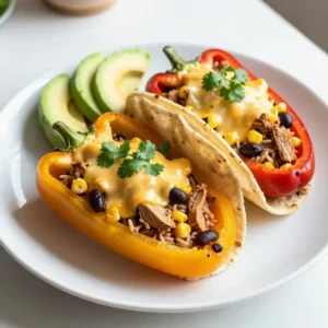 To make tasty turkey taco stuffed peppers, you need some key items. Here&rsquo;s a list: - 4 medium bell peppers (red, yellow, or green) - 1 lb ground turkey - 1 cup cooked brown rice - 1 can (14 oz) diced tomatoes - 1 tablespoon taco seasoning - 1 cup black beans, rinsed and drained - 1 cup corn kernels - 1 cup shredded cheddar cheese (divided) - 1 tablespoon olive oil - Salt and pepper to taste These ingredients create a delicious and hearty filling. The ground turkey brings protein, while the rice adds texture. The bell peppers serve as a vibrant and tasty vessel for all these flavors. Once your peppers are cooked, you can add some fun toppings: - Fresh cilantro for garnish - Sliced avocado for serving These toppings make the dish look great and add a fresh taste. The creamy avocado pairs well with the spices from the turkey. You can mix in some extra flavors if you want. Here are some ideas: - Jalape&ntilde;os for heat - Sour cream for creaminess - Salsa for extra zest Using these optional ingredients lets you customize your peppers. You can create a unique dish that fits your taste. Enjoy experimenting with different flavors! {{ingredient_image_2}} Start by preheating your oven to 375&deg;F (190&deg;C). Choose four medium bell peppers. You can pick red, yellow, or green. These colors make for a fun dish. Carefully slice off the tops of the peppers. Then, remove the seeds and inner membranes. This step is key for a tasty bite. Place the peppers upright in a baking dish. Make sure they stand firm and won&rsquo;t tip over. Next, grab a medium skillet. Add one tablespoon of olive oil and heat it over medium heat. Once the oil is hot, add one pound of ground turkey. Use a spatula to break it apart. Cook for about 5-7 minutes, or until it is browned. After that, stir in one tablespoon of taco seasoning and one can of diced tomatoes. If you like spice, choose tomatoes with green chilies. Mix well and let it simmer for 2-3 minutes. This lets all the flavors blend together. In a large bowl, combine one cup of cooked brown rice, one cup of rinsed black beans, and one cup of corn. Then, add half of the shredded cheddar cheese. Mix everything together well. Now, add the turkey mixture from the skillet. Stir until everything is evenly combined. Season with salt and pepper to taste. Now it&rsquo;s time to stuff the peppers! Generously fill each pepper with the turkey and rice mixture. Press down slightly to make sure they are full. Sprinkle the remaining cheddar cheese on top of each pepper for an extra cheesy layer. Pour a small splash of water into the bottom of the baking dish. This creates steam while cooking. Cover the dish with aluminum foil and bake for 30 minutes. After 30 minutes, carefully remove the foil. Bake for another 10-15 minutes. The peppers should be tender, and the cheese should be melted and golden. Let the stuffed peppers cool for a few minutes before serving. Garnish with fresh cilantro and add avocado slices for a creamy touch. Enjoy your tasty creation! To make your Turkey Taco Stuffed Peppers quick and easy, prep ahead. You can chop the peppers and cook the turkey filling a day before. Store each in the fridge. This way, you save time when you are ready to cook. You can even stuff the peppers in advance. Just cover them and keep them in the fridge. Bake them the next day for a fast dinner. To boost the flavor, think about adding fresh herbs. Chopped cilantro or green onions make great choices. You can also mix in some lime juice for a fresh taste. If you like spice, use peppers with a kick. Add jalape&ntilde;os or use spicy taco seasoning. For a fun twist, top your peppers with salsa or guacamole right before serving. Using the right tools makes cooking more fun. A sharp knife helps with cutting the peppers. A sturdy baking dish is key for cooking. A large mixing bowl is great for combining the filling. If you have a spatula, it will help you break up the turkey while cooking. Finally, use a spoon to stuff the peppers easily. These tools simplify the process and make meal prep a breeze. Pro Tips Choosing Peppers: Select bell peppers that are firm and free from blemishes for the best texture and flavor. Enhancing Flavor: Consider adding a splash of lime juice to the filling mixture for an extra zest that complements the taco flavor. Cheese Variations: Feel free to experiment with different cheeses like Monterey Jack or pepper jack for a spicier kick! Make Ahead: Prepare the stuffed peppers in advance and store them in the fridge for up to 24 hours before baking for a quick weeknight dinner. {{image_4}} You can make delicious vegetarian stuffed peppers. Swap the ground turkey for a mix of lentils and mushrooms. Use black beans for protein and texture. Add extra veggies like zucchini or spinach for more flavor. You can also use quinoa instead of rice for a nutty taste and added protein. To add more heat, try using diced tomatoes with green chilies. You can also mix in jalape&ntilde;os or chili powder to the turkey filling. If you like smoky flavors, add smoked paprika. For a zestier kick, squeeze fresh lime juice over the stuffed peppers before serving. If you want to switch grains, try using cauliflower rice for a low-carb option. You can also use farro or couscous for different textures. For cheese, consider using feta or pepper jack for added flavor. Nutritional yeast is a great vegan cheese substitute that adds a cheesy taste without dairy. Store any leftover turkey taco stuffed peppers in an airtight container. They stay fresh for up to three days. Make sure to let them cool before sealing the container. You can enjoy them cold or reheat them later. If you want to freeze them, wrap each pepper tightly in plastic wrap. Then place them in a freezer bag. They can last up to three months in the freezer. When you're ready to eat, let them thaw in the fridge overnight. To reheat, place the stuffed peppers in an oven-safe dish. Preheat your oven to 350&deg;F (175&deg;C). Cover the dish with foil and heat for about 20-25 minutes. This method keeps them moist. You can also microwave them for a quicker option. Just heat for two to three minutes, checking halfway through. Enjoy your delicious meal! Yes, you can use other meats. Ground beef, chicken, or pork work well. Each type adds its own flavor. Just cook it the same way as the turkey. If you want a meat-free option, try lentils or quinoa. To make Turkey Taco Stuffed Peppers healthier, use lean meat or beans. You can swap brown rice for cauliflower rice to cut carbs. Add more veggies like zucchini or spinach for extra nutrients. Use low-fat cheese or skip it entirely to lower calories. Stuffed peppers pair well with many sides. Consider serving a fresh salad or guacamole. You could also offer tortilla chips with salsa. For a heartier meal, add rice or quinoa on the side. This article covered how to make delicious stuffed peppers. We discussed the main and optional ingredients. You learned step-by-step instructions, tips for meal prep, and variations for all tastes. We also included storage methods to keep your dish fresh. Stuffed peppers offer many flavors and easy ways to customize. With these insights, you can create a meal that suits your style. Enjoy your cooking adventure!