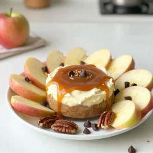 To make this delicious salted caramel apple dip, you will need the following ingredients: - Large apples (e.g., Honeycrisp or Granny Smith) - Caramel sauce (store-bought or homemade) - Sea salt - Cream cheese - Brown sugar - Vanilla extract - Optional garnishes: crushed pecans or walnuts, mini chocolate chips When choosing apples, I love using Honeycrisp for their sweet crunch or Granny Smith for a tart bite. The balance of flavors in this dip comes from the creamy base and the rich caramel. The sea salt adds a perfect touch of savory to the sweetness. You can use store-bought caramel sauce for ease, but making your own can add a special touch. Just be careful with the heat! The cream cheese provides a smooth base. Mixing it with brown sugar and vanilla creates a creamy, sweet layer. If you want extra flavor, consider adding crushed nuts or mini chocolate chips on top. They add texture and a fun finish. This dip is a great treat for parties or a cozy night in. {{ingredient_image_2}} First, take a medium bowl. Add the softened cream cheese, brown sugar, and vanilla extract. Mix these ingredients together with a hand mixer or a whisk. Beat until the mixture is smooth and creamy. This will be the base of your dip. Next, grab another bowl. Pour in the caramel sauce and add the sea salt. Mix well until fully combined. Taste the sauce and adjust the salt if needed. You want the right balance of sweet and salty. Now, it's time to put it all together. Spread the cream cheese mixture evenly in a serving dish. Pour the salted caramel sauce on top. Make sure it covers the cream cheese layer completely. For a fun twist, sprinkle crushed pecans or walnuts and mini chocolate chips on top. Serve it with apple slices, and let everyone dip in! For the best flavor, choose apples that are sweet and tart. I recommend Honeycrisp or Granny Smith apples. Honeycrisp apples are sweet and crunchy. They add a nice balance to the salty caramel dip. Granny Smith apples are tart and crisp. They offer a refreshing bite that pairs well with the rich dip. To make your dip stand out at gatherings, serve it on a wooden board. Arrange the apple slices around the dip for a pretty look. You can also add some extra treats. Try serving with other fruits like pears or bananas. Snacks like pretzels and cookies are great, too! You can prepare this dip ahead of time. Make the cream cheese base and the salted caramel sauce. Store each in separate containers in the fridge. When ready to serve, layer them together. This dip tastes best fresh, but it keeps well for a few days. If you have leftovers, keep them in an airtight container. It stays tasty for about three days in the fridge. Pro Tips Choose the Right Apples: Opt for apples that are crisp and slightly tart, like Honeycrisp or Granny Smith, to balance the sweetness of the caramel. Make Your Own Caramel: For a richer flavor, consider making homemade caramel sauce using sugar, butter, and cream instead of store-bought. Texture Tips: For added crunch, toast the pecans or walnuts before sprinkling them on top of the dip. Serving Suggestions: Pair with a variety of fruits like pears or bananas for a colorful and delicious platter. {{image_4}} Making homemade caramel sauce is easy and fun. You need just a few ingredients: - 1 cup granulated sugar - 6 tablespoons unsalted butter - 1/2 cup heavy cream - 1 teaspoon sea salt 1. In a saucepan, heat the sugar over medium heat. Stir it often until it melts and turns golden. 2. Add the butter and stir until melted. 3. Slowly pour in the cream while stirring. Be careful, as it will bubble up. 4. Remove from heat and stir in the salt. Let it cool before using. This sauce adds a rich touch to your apple dip. You can change the flavor of your dip easily. Here are some fun ideas: - Spices: Add a pinch of cinnamon or nutmeg for warmth. - Nuts: Swap out pecans for walnuts or add almonds for crunch. - Chocolate: Use dark chocolate chips instead of mini chocolate chips for a richer taste. These small changes can make your dip exciting and unique. You can make this dip gluten-free and vegan. Here&rsquo;s how: - Gluten-free: Use gluten-free cream cheese or a dairy-free alternative. - Vegan: Replace cream cheese with vegan cream cheese or a nut-based spread. Make sure the caramel sauce is also dairy-free. These options let everyone enjoy this tasty treat. To keep your salted caramel apple dip fresh, use an airtight container. Glass or plastic containers work well. Make sure the lid seals tightly to prevent air from getting in. This dip stays good in the fridge for up to five days. Just make sure to check for any changes in smell or color before enjoying it again. Can you freeze the dip? Yes, you can freeze it! However, the texture may change a bit after thawing. To freeze, place the dip in a freezer-safe container. Leave some space at the top since it may expand. When you're ready to eat it, move it to the fridge to thaw overnight. Avoid refreezing once it has thawed. Enjoy your dip on a crisp apple slice after it thaws! Yes, you can use many fruits for dipping. Here are some great options: - Pears - Bananas - Strawberries - Pineapple - Grapes Each fruit adds a unique flavor that pairs well with the salted caramel dip. Try different fruits to find your favorite! The dip lasts about three days in the fridge. To keep it fresh, store it in an airtight container. If you notice any changes in color or smell, it's best to toss it. Yes, you can easily adjust the sweetness. If you want a sweeter dip, add more brown sugar. For a less sweet option, reduce the sugar. Taste as you go to find the perfect balance for you. You learned how to make a delicious caramel apple dip. We covered key ingredients, from apples to cream cheese. I shared easy steps for mixing and serving, plus tips for gatherings. You can also explore variations and storage ideas. This dip is simple to make and great for sharing. Enjoy the creamy blend with apples or other fruits. Your guests will love it. Happy dipping!