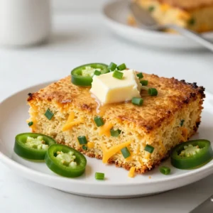 To make Cheddar Jalape&ntilde;o Cornbread, you need simple ingredients that pack flavor. Here&rsquo;s what you will need: - 1 cup cornmeal - 1 cup all-purpose flour - 1/4 cup granulated sugar - 1 tablespoon baking powder - 1/2 teaspoon salt - 1 cup buttermilk - 2 large eggs - 1/4 cup unsalted butter, melted - 1 cup sharp cheddar cheese, shredded - 1-2 fresh jalape&ntilde;os, finely chopped - Optional: 1/4 cup green onions, chopped These ingredients mix together to create a soft, tasty cornbread. The cornmeal gives it a nice texture, while the cheese adds richness. Jalape&ntilde;os bring heat, and sugar balances it out. You can adjust the number of jalape&ntilde;os based on how spicy you want your cornbread. Adding green onions is optional but gives a fresh taste. Enjoy gathering these items, and get ready for a great baking adventure! {{ingredient_image_2}} Start by preheating your oven to 400&deg;F (200&deg;C). This step is key for even baking. While the oven heats, grease an 8-inch square baking dish or a cast-iron skillet. Use a bit of butter or oil to coat the bottom and sides. This helps the cornbread come out easily after baking. Next, gather a large bowl. In this bowl, mix the cornmeal, flour, sugar, baking powder, and salt. Use a whisk to blend everything well. Mixing these dry ingredients ensures an even taste throughout the cornbread. In a separate bowl, combine the buttermilk, eggs, and melted butter. Whisk these together until the mixture is smooth. This step is important for a rich, creamy texture in your cornbread. Now, slowly pour the wet mixture into the bowl of dry ingredients. Use a spatula or wooden spoon to mix gently. Focus on combining them without overmixing. It&rsquo;s okay if the batter is slightly lumpy. Overmixing can make the cornbread tough, and we want it to be soft. Carefully fold in the shredded cheddar cheese and finely chopped jalape&ntilde;os. If you like a bit more flavor, add some chopped green onions too. Make sure everything is mixed evenly. This adds delicious bursts of flavor in every bite. Pour the batter into your prepared baking dish. Spread it out evenly with a spatula. Place it in the preheated oven and bake for 20-25 minutes. Keep an eye on it. The top should turn golden brown and a toothpick should come out clean when inserted in the center. Once baked, take the cornbread out of the oven. Let it cool in the pan for a few minutes. After that, slice it into squares. Serve it warm and add a dollop of butter on top. For a fun touch, garnish with extra sliced jalape&ntilde;os or green onions. You can also drizzle honey over each slice for added sweetness. Enjoy your flavorful cornbread! To get the best texture, mix your dry and wet ingredients separately. When you combine them, stir gently. Overmixing can make the cornbread tough. You want some lumps in the batter; they help keep it light. Bake until the top is golden brown. A toothpick should come out clean when it's ready. Adjust the spice by changing the jalape&ntilde;o amount. For mild flavor, use just one jalape&ntilde;o. For more heat, add two or even three! Remove the seeds for less heat. You can also try other peppers, like poblano or serrano, for different flavors. Serve cornbread warm for the best taste. Cut it into squares and add a pat of butter on top. For a colorful look, sprinkle chopped green onions or extra jalape&ntilde;os. Drizzle with honey to enhance the sweetness. This adds a nice contrast to the spicy cheese. Toppings can take your cornbread to the next level. Try adding a dollop of sour cream or a sprinkle of cheese. You can also serve it with chili or soup. A side of honey butter makes it even better. Get creative and experiment with your favorites! Pro Tips Use Fresh Jalape&ntilde;os: For the best flavor, opt for fresh jalape&ntilde;os instead of jarred. Adjust the quantity based on your heat preference for a personalized touch. Let the Batter Rest: Allowing the cornbread batter to rest for about 10 minutes before baking can enhance the texture and flavor. Experiment with Cheese: Feel free to mix different types of cheese, like pepper jack or gouda, for a unique flavor profile that complements the jalape&ntilde;os. Check for Doneness: Since ovens vary, keep an eye on the cornbread as it bakes. A toothpick inserted into the center should come out clean when it&rsquo;s done. {{image_4}} You can switch out the sharp cheddar for other cheeses. Try pepper jack for a spicy kick. If you want a milder taste, use Monterey Jack. A mix of cheeses adds depth to your cornbread. For added nutrition, add vegetables to your batter. Corn kernels bring sweetness and texture. Bell peppers can add color and crunch. You can even toss in some spinach for a twist. Just chop them small so they blend well. You can make your cornbread sweeter. Add a bit more sugar or some honey. Diced fruits like blueberries or peaches are great too. For a savory twist, add herbs like thyme or rosemary. Each change will give you a new flavor. To make gluten-free cornbread, swap all-purpose flour for gluten-free flour. Look for a blend that includes xanthan gum. This will help keep the texture right. You can still use cornmeal for that classic taste. To keep your cornbread fresh, let it cool first. Once cool, wrap it in plastic wrap or foil. Store it in an airtight container at room temperature for up to three days. If you notice it getting dry, you can add a slice of bread to the container. This helps keep the cornbread moist. Freezing cornbread is simple. Slice your cornbread into squares. Wrap each piece tightly in plastic wrap. Then, place the wrapped slices in a freezer bag. Be sure to label the bag with the date. Cornbread can last up to three months in the freezer. When you&rsquo;re ready to eat it, just thaw it in the fridge overnight. Reheating cornbread is easy. You can use the oven, microwave, or stovetop. For the oven, preheat to 350&deg;F (175&deg;C). Place the cornbread on a baking sheet and cover it with foil. Heat for about 10-15 minutes. If using the microwave, put a slice on a plate and cover it with a damp paper towel. Heat for about 20-30 seconds. For the stovetop, place the slice in a skillet over low heat. Cover with a lid and warm for 3-5 minutes. Enjoy your cornbread warm with butter or honey! Yes, you can use regular milk. Buttermilk gives a nice tang. If you use regular milk, add 1 tablespoon of vinegar or lemon juice to sour it. Let it sit for five minutes before using. To change the heat, adjust the number of jalape&ntilde;os. Use one for mild spice. For more heat, add two or three. You can also remove the seeds before chopping to lower the spice level. This cornbread pairs well with chili, soups, or grilled meats. You can also serve it with honey or butter on top. Try it with a fresh salad for a great meal. Check the top for a golden brown color. Insert a toothpick into the center. If it comes out clean, the cornbread is ready. If it sticks, bake for a few more minutes. Yes, you can make cornbread ahead. Just store it in an airtight container. It stays fresh for two days at room temperature. For longer storage, freeze it for up to three months. This blog post covered the key ingredients and step-by-step instructions to make cheddar jalape&ntilde;o cornbread. I shared tips for texture and spice levels, plus fun variations. You can even store and reheat your cornbread easily. With this knowledge, you can create a tasty treat for any meal. Enjoy experimenting with flavors and variations. Cornbread is simple to make and sure to please everyone.