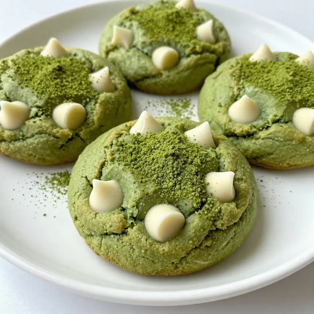 - 1 cup all-purpose flour - 2 teaspoons matcha green tea powder - 1/2 teaspoon baking soda - 1/4 teaspoon salt - 1/2 cup unsalted butter, softened - 1/2 cup packed brown sugar - 1/4 cup granulated sugar - 1 large egg, at room temperature - 1 teaspoon pure vanilla extract - 1 cup white chocolate chips - Optional: 1/4 cup chopped macadamia nuts These ingredients create a unique blend of flavors. The matcha gives a fresh taste and a nice green color. White chocolate adds sweetness and creaminess that balances the matcha's slight bitterness. When making cookies, the quality of your ingredients matters. Use fresh matcha for the best taste. High-quality butter will make your cookies rich and flavorful. The optional macadamia nuts add a nice crunch. They also bring a buttery flavor that pairs well with matcha. If you prefer a softer cookie, you can skip the nuts. This list covers everything you need to create these delightful treats. Gather your ingredients and get ready to bake! {{ingredient_image_2}} - Preheat oven to 350°F (175°C). - Line a baking sheet with parchment paper. Start by turning on your oven. Preheating makes sure your cookies bake evenly. Lining the baking sheet helps the cookies come off easily. - Whisk flour, matcha, baking soda, and salt. In a bowl, combine the flour, matcha, baking soda, and salt. Whisk them together well. This step is key for even flavor throughout the cookies. - Cream butter and sugars. - Add egg and vanilla extract. In a large bowl, beat the softened butter with brown and granulated sugars. Use an electric mixer for about 2-3 minutes. The mix should look light and fluffy. Then, add the egg and vanilla extract. Mix until smooth. - Gradually mix dry ingredients with wet ingredients. Take the dry mix and slowly add it to the wet mix. Use a spatula to fold it in gently. Be careful not to over-mix. You want your cookies to stay soft. - Fold in white chocolate chips and nuts. Now, it’s time for fun! Gently fold in the white chocolate chips. If you like, add chopped macadamia nuts for a nice crunch. This adds texture and extra flavor. - Drop cookie dough onto baking sheet. - Bake for 10-12 minutes. Using a tablespoon or cookie scoop, drop dough onto your baking sheet. Leave space between each cookie. Bake in the oven for 10-12 minutes. The edges should be golden, but the middle can look soft. - Cool on the baking sheet then transfer to a wire rack. Let the cookies cool on the baking sheet for about 5 minutes. This helps them set. After that, move them to a wire rack to cool completely. This keeps them chewy and delicious. To make your matcha white chocolate cookies just right, be careful not to over-mix the dough. Mixing too much can make cookies tough. When you mix the dry and wet ingredients, stir gently. You want to combine everything without losing the soft texture. Cooling the cookies is key for chewiness. After baking, let them sit on the baking sheet for about five minutes. This helps them set. Then, move them to a wire rack to cool fully. This process keeps them tender and warm. What goes well with matcha cookies? I love pairing them with a nice cup of green tea or a glass of milk. The creaminess of milk balances the matcha’s earthy taste. You can also enjoy them with a hot latte. The coffee flavor and vanilla notes enhance the sweetness of the cookies. If you need gluten-free cookies, swap the all-purpose flour for a gluten-free blend. Many brands work well in cookies. For a dairy-free option, use coconut oil instead of butter. You can also try dairy-free chocolate chips. These swaps keep the cookies tasty while meeting dietary needs. Pro Tips Use Fresh Matcha: For the best flavor and vibrant color, opt for high-quality, fresh matcha green tea powder. Check the packaging date to ensure its freshness. Chill the Dough: If you have time, refrigerate the cookie dough for 30 minutes before baking. This helps the cookies maintain their shape and enhances the flavor. Check for Doneness: Keep an eye on the cookies as they bake. They should look slightly underbaked in the center when you take them out, as they will continue to firm up while cooling. Experiment with Mix-ins: Feel free to customize your cookies by adding different mix-ins like dried cranberries, walnuts, or even a sprinkle of sea salt on top for a sweet and salty contrast. {{image_4}} You can boost the flavor of your matcha white chocolate cookies by adding citrus zest. A teaspoon of lemon or orange zest gives a bright touch. You might also try spices like cinnamon or ginger. These spices add warmth and depth to each bite. Just a little can transform your cookies. While white chocolate chips shine in this recipe, feel free to switch things up. Dark chocolate chips add a rich flavor and a slight bitterness. Milk chocolate chips can make the cookies sweeter and creamier. Experiment with these options to find your favorite blend. Adding nuts can create a delightful crunch. Chopped walnuts or pecans work well in these cookies. They add texture and flavor that pairs nicely with the sweet chocolate. Just remember to fold them in gently, so they mix evenly without breaking apart the dough. To keep your matcha white chocolate cookies fresh, use an airtight container. Glass or plastic containers work great. If you stack cookies, place parchment paper between layers to prevent sticking. This helps maintain their soft texture. You can freeze cookie dough for later use. To do this, scoop the dough into balls and place them on a baking sheet. Freeze until solid, then transfer to a freezer bag. This way, you can bake fresh cookies anytime. For baked cookies, let them cool completely. Then, place them in an airtight container or freezer bag. They can last up to three months in the freezer. Just thaw them at room temperature when you're ready to enjoy. At room temperature, your cookies will stay fresh for about one week. Store them in an airtight container to keep them soft and tasty. If you want to enjoy them longer, consider freezing as mentioned above. No, you should not use regular green tea powder. Matcha is ground whole tea leaves. It has a rich flavor and vibrant green color. Regular green tea powder lacks this quality. The taste and benefits differ greatly. Matcha gives a smooth, creamy taste to cookies. It also contains more antioxidants. This makes it a healthier choice for your treats. Look for a few signs to know when cookies are done. The edges should be golden brown. The center might still look soft. Trust your instincts! A good tip is to take them out when the edges look set. They will firm up as they cool. Remember, overbaking can make them dry. Yes, you can skip the nuts. The cookies will still taste great. Without nuts, they will be softer. You will miss the crunch, but the flavor remains. The white chocolate and matcha will shine through. Feel free to add more chocolate chips instead for extra sweetness! If your dough is sticky, don't worry! You can easily fix it. Add a bit more flour, one tablespoon at a time. Mix well after each addition. This will help make the dough more manageable. Another tip is to chill the dough for about 30 minutes. This helps it firm up and makes it easier to scoop. You now know how to make delicious matcha cookies, from the right ingredients to baking tips. The blend of matcha and white chocolate creates a unique taste that stands out. Remember to not over-mix to keep your cookies chewy. Try adding your favorite nuts or flavors to make it your own. Store them well to enjoy longer. Baking can be fun, and these cookies are a great way to share joy with others. Your kitchen is ready for this tasty treat!