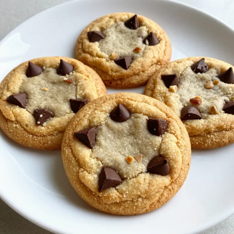 To make the best brown butter chocolate chip cookies, gather these simple ingredients: - 1 cup unsalted butter (2 sticks) - 1 cup packed brown sugar - 1/2 cup granulated sugar - 2 large eggs - 1 teaspoon pure vanilla extract - 2 1/4 cups all-purpose flour - 1 teaspoon baking soda - 1/2 teaspoon fine sea salt - 2 cups semi-sweet chocolate chips - 1/2 cup chopped nuts (optional; walnuts or pecans work well) You can add a twist to your cookies with these extras: - A pinch of cinnamon for warmth - Sea salt flakes for a sweet-salty balance - Different chocolate types like dark or milk chocolate Using good ingredients makes a big difference. Here are some tips: - Butter: Choose fresh, high-quality unsalted butter for the best flavor. - Sugars: Use dark brown sugar for a richer taste. - Chocolate Chips: Go for high-quality semi-sweet chocolate. It adds depth. - Nuts: If you use nuts, pick fresh ones. They add crunch and flavor. These choices will elevate your cookies and make them truly irresistible! {{ingredient_image_2}} To start, you must brown the butter. In a medium saucepan, melt 1 cup of unsalted butter over medium heat. Stir it constantly. This helps the butter heat evenly. Watch closely as it changes color. The butter will turn a rich golden brown and smell nutty. This process takes about 5-7 minutes. Once done, remove it from the heat. Let it cool for a few minutes before using. Next, grab a large mixing bowl. Combine 1 cup of packed brown sugar and 1/2 cup of granulated sugar. Pour in the slightly cooled brown butter. Mix these together until they blend well. Now crack in 2 large eggs, one at a time. Mix thoroughly after each egg. This step keeps your batter smooth. Finally, stir in 1 teaspoon of pure vanilla extract. This adds a lovely flavor to your cookies. In a separate bowl, whisk together 2 1/4 cups of all-purpose flour, 1 teaspoon of baking soda, and 1/2 teaspoon of fine sea salt. Slowly add this dry mix to the wet ingredients. Stir gently until just combined. Be careful not to overmix. You want soft cookies, not tough ones. Now it's time to add chocolate! Fold in 2 cups of semi-sweet chocolate chips and, if you like, 1/2 cup of chopped nuts. Use a spatula to mix them evenly into the dough. Preheat your oven to 350°F (175°C). Line your baking sheets with parchment paper. To shape the cookies, use a tablespoon or cookie scoop. Portion out rounded balls of dough. Place them on the prepared sheets, leaving space between each cookie. Bake in the preheated oven for 10-12 minutes. Look for golden brown edges and soft centers. Enjoy the wonderful smell! To brown butter, you need to keep your eye on it. Start with unsalted butter in a medium saucepan. Melt the butter over medium heat. Stir it often to break down the milk solids. Watch closely as it changes color. You want a golden brown shade. This should take about 5-7 minutes. When you smell a nutty aroma, it’s ready. Remove it from the heat and let it cool slightly. This adds a deep flavor to your cookies. The texture of your cookies can change based on a few factors. For chewy cookies, use more brown sugar. Brown sugar adds moisture. It keeps the cookies soft. If you want crispy cookies, use more granulated sugar. You can also bake them a minute longer. This will give you a crunchy edge. Remember, the thickness of your dough balls matters, too. Smaller balls will be crispier, while larger ones will stay chewy. To bake cookies evenly, space them well on the baking sheet. Leave at least 2 inches apart. This gives them room to spread. Use a cookie scoop for even sizes. This helps them bake at the same rate. Always line your baking sheets with parchment paper. It prevents sticking and makes cleanup easy. Rotate the baking sheets halfway through baking. This ensures all cookies get equal heat. Enjoy your perfect batch of brown butter chocolate chip cookies! Pro Tips Browning the Butter: Make sure to constantly stir the butter as it browns to avoid burning. The perfect color is a rich amber with a nutty aroma. Chilling the Dough: For thicker cookies, consider chilling the dough for 30 minutes before baking. This helps prevent spreading and enhances the flavors. Using Quality Chocolate: Opt for high-quality semi-sweet chocolate chips for a richer chocolate flavor. You can also mix in dark chocolate for a more complex taste. Storing Cookies: Store your cookies in an airtight container at room temperature to keep them fresh. You can also freeze the dough for up to 3 months for later use. {{image_4}} You can change the flavor by adding different extracts. Try almond extract for a nutty twist. A teaspoon of orange or coconut extract can brighten your cookies. Each option gives a unique taste, making your cookies special. Experimenting with extracts adds fun to baking. You can choose between dark or milk chocolate chips. Dark chocolate gives a rich taste and slight bitterness. Milk chocolate is sweeter and creamier. Mixing them is also a great idea! You’ll enjoy a balance of flavors. Each choice changes the cookie's flavor and texture. Adding nuts can make your cookies crunchier. Walnuts give a deep flavor. Pecans are sweeter and buttery. Almonds add a nice crunch. You can use one type or mix them for variety. Just chop them coarsely and fold them in with the chocolate. Nuts add texture and extra taste to each bite. To keep your brown butter chocolate chip cookies fresh, store them in an airtight container. This helps lock in moisture and flavor. Place parchment paper between layers of cookies to prevent sticking. Store them at room temperature, away from heat or direct sunlight. For longer freshness, consider adding a slice of bread to the container. The bread will absorb excess moisture, keeping your cookies soft. You can also freeze cookies if you won’t eat them in a week. This method preserves taste and texture. Freezing cookie dough is a great way to enjoy fresh cookies anytime. Scoop the dough into balls and place them on a baking sheet. Freeze them for about one hour. Once firm, transfer the balls to a freezer bag. Label the bag with the date. You can freeze the dough for up to three months. When ready to bake, just pop them in the oven straight from the freezer, adding a minute or two to the baking time. Store your cookies in an airtight container. This keeps them fresh and soft. You can also add a slice of bread to the container. The bread will help keep the cookies moist. If you want them to last longer, you can freeze them. Just wrap them tightly in plastic wrap before placing them in a freezer bag. Yes, you can easily make these cookies without nuts. Just skip the nuts when adding ingredients. The cookies will still taste great and stay soft. If you want extra flavor, you can add more chocolate chips instead. To check if your cookies are done, look for golden brown edges. The centers may still look soft. If the edges are nice and brown, they are likely ready. You can also use a toothpick to test. Insert it into the center; if it comes out clean, the cookies are done. Yes, you can use salted butter. However, reduce the added salt in the recipe. If the recipe calls for 1/2 teaspoon of salt, try using only 1/4 teaspoon. This helps keep the flavor balanced, and your cookies will still taste amazing. In this blog post, we explored how to make the best brown butter chocolate chip cookies. We looked at key ingredients, step-by-step instructions, and helpful tips to ensure perfect cookies every time. Remember, browning the butter enhances flavor, and selecting quality ingredients makes a difference. With variations and storage tips, you can enjoy these cookies longer. Use this guide to create delicious treats that impress friends and family. Happy baking!