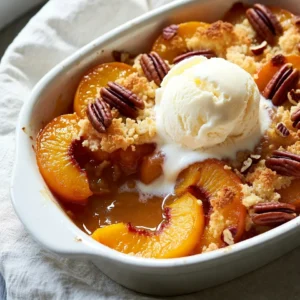 - 2 cans (15 oz each) sliced peaches in syrup, drained - 1 cup sugar - 1 teaspoon ground cinnamon - 1 box (15.25 oz) yellow cake mix - 1 cup unsalted butter, melted - 1/2 cup chopped pecans (for added crunch) - Vanilla ice cream (for serving) Serve the dump cake warm in bowls. Top each serving with a scoop of vanilla ice cream. You can also add a slice of fresh peach or a mint leaf for a nice touch. This makes your dessert not only tasty but also pretty. {{ingredient_image_2}} 1. Preheat your oven to 350°F (175°C). 2. Grease a 9x13 inch baking dish with non-stick spray or butter. 3. In a large bowl, mix the drained peaches, sugar, and cinnamon. 4. Gently stir until the peaches are coated with the sugar mixture. 5. Pour the peach mixture evenly into the prepared baking dish. 6. Sprinkle the dry yellow cake mix over the peaches. Do not stir it. 7. Carefully drizzle the melted butter over the cake mix, covering it all. 8. If using, sprinkle the chopped pecans on top for extra crunch. 1. Place the baking dish in the preheated oven. 2. Bake for 45-50 minutes. Look for a golden brown and bubbly top. 3. The butter will soak into the cake mix, creating a nice crust. 1. Remove the cake from the oven. Let it cool for a few minutes. 2. Serve it warm for the best taste. 3. A scoop of vanilla ice cream on top makes it even better! 4. For a fun touch, add a slice of fresh peach or a mint leaf when serving. To make the best Peach Cobbler Dump Cake, follow a few simple steps. First, use ripe peaches for a sweeter taste. If you use canned peaches, drain them well to avoid extra liquid. Mix the peaches with sugar and cinnamon for great flavor. After that, layer the dry cake mix evenly over the peaches. This helps create a nice crust when baked. Pour melted butter over the cake mix without stirring. This step keeps the topping crispy and golden. One common mistake is mixing the cake batter too much. You want to keep it dry and fluffy. Another mistake is not preheating the oven. Baking at the right temperature makes a big difference. Don't skip the cooling time after baking. Letting it sit helps the flavors blend well. Lastly, be careful not to overbake. A golden top is what you want, not a burnt one. To boost flavor, add vanilla extract to the peach mix. You can also sprinkle in some nutmeg for warmth. For a crunchier texture, toss in chopped pecans or walnuts on top. Serve with a scoop of vanilla ice cream for a creamy contrast. If you want a twist, try adding a bit of lemon juice to the peaches. This brightens the overall taste. Remember, little changes can lead to big flavor! Pro Tips Use Fresh Peaches: If you have access to fresh peaches, slice them up for an even more flavorful and juicy cake. Butter Coverage: Ensure the melted butter covers the cake mix evenly to achieve a perfectly crispy top. Serve Warm: This cake is best enjoyed warm, so consider serving it straight from the oven with a scoop of vanilla ice cream. Customize Your Nuts: Feel free to substitute pecans with walnuts or almonds for a different nutty flavor. {{image_4}} You can switch up the fruit in this dump cake. Berries, cherries, or apples work great. Just replace the peaches. For berries, use mixed berries or just blueberries. With apples, slice them thin and mix with sugar and cinnamon. This keeps the same sweet taste and warm feel. Not a fan of yellow cake mix? Try white or chocolate cake mix instead. Each flavor brings a new twist to the cake. White cake mix keeps the flavor light. Chocolate cake adds richness. Both still pair well with the fruit. Want a gluten-free version? Use a gluten-free cake mix. Many brands offer great taste without gluten. For a vegan option, swap the butter for coconut oil or vegan butter. Use a plant-based cake mix too. This way, everyone can enjoy your tasty dessert! To store your leftover Peach Cobbler Dump Cake, let it cool first. Then, place it in an airtight container. You can keep it in the fridge for about 3 to 5 days. Make sure to seal it well to keep it fresh. If you want to enjoy it later, consider freezing it. If you want to freeze your cake, slice it into portions first. Wrap each piece tightly in plastic wrap. Then, put the wrapped slices into a freezer bag or container. This way, you can grab just what you need. It will stay good in the freezer for up to 3 months. Just remember to label the bag with the date. To reheat, take a slice out of the fridge or freezer. If it’s frozen, let it thaw in the fridge overnight. For a quick reheat, use the microwave. Heat it for 20-30 seconds, checking to avoid overheating. If you prefer the oven, preheat it to 350°F (175°C) and bake for about 10-15 minutes. Serve warm, topped with a scoop of vanilla ice cream for a treat! Yes, you can use fresh peaches. Slice about 6-8 ripe peaches. Peel them if you like. They will add a fresh flavor to your dump cake. Just remember to add a bit of sugar. Fresh peaches can be less sweet, so taste as you go. You can adjust the sugar in the recipe. If you like it less sweet, reduce the sugar by half a cup. If you want more sweetness, add more sugar to taste. You can also use brown sugar for a richer flavor. I love serving this cake with vanilla ice cream. The cold ice cream melts into the warm cake. You can also add whipped cream or fresh fruit. A sprinkle of cinnamon on top adds a nice touch too. Peach Cobbler Dump Cake lasts about 3-4 days in the fridge. Make sure to store it in an airtight container. Reheat it gently before serving for the best taste. Peach cobbler dump cake is simple and fun to make. I have shared key ingredients, tips, and serving ideas that will help you create the best dessert. Remember to explore fruit options and try different cake mixes for tasty twists. Storing leftovers properly can keep your dessert fresh. I hope you enjoy making and sharing this sweet treat with family and friends. With these steps, you’ll impress everyone at your next gathering!