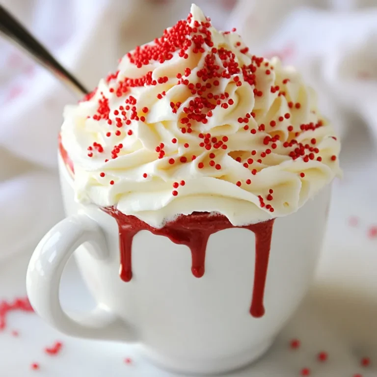 To make Red Velvet Hot Chocolate, gather these simple ingredients: - 2 tablespoons unsweetened cocoa powder - 2 tablespoons red velvet cake mix - 2 cups milk (dairy or non-dairy) - 2 tablespoons sugar (adjust to taste) - 1/4 teaspoon vanilla extract - A pinch of salt - Whipped cream (for topping) - Red sprinkles (for decoration) - Dark chocolate shavings (optional, for an extra rich finish) These ingredients create a drink that is both cozy and decadent. The cocoa powder and red velvet cake mix give it that rich flavor and stunning color. Toppings can make your hot chocolate even better. Here are some fun options: - Mini marshmallows - Chocolate syrup drizzle - Crushed candy canes for a minty twist - A sprinkle of cocoa powder Feel free to mix and match to find your favorite combo. Not all kitchens have the same ingredients. Here are some easy swaps: - Use carob powder instead of cocoa powder for a caffeine-free option. - If you don’t have cake mix, make a simple red velvet flavor by adding food coloring to regular cocoa. - You can swap sugar for honey or maple syrup for a different sweetness. - For a vegan version, replace milk with almond or oat milk. These substitutions help you adapt the recipe to your needs while keeping it delicious! {{ingredient_image_2}} Start by gathering your ingredients. You will need cocoa powder, red velvet cake mix, and sugar. In a medium saucepan, combine the cocoa powder, red velvet cake mix, and sugar. Use a whisk to mix these dry ingredients well. Make sure there are no lumps left. This step creates a smooth base for your hot chocolate. Now, pour about 1/4 cup of milk into the dry mix. Whisk it together until you form a smooth paste. This helps eliminate clumps. Next, gradually add the rest of the milk to the saucepan. Cook this mixture over medium heat. Keep whisking to blend everything smoothly. Be careful not to let it boil. When it starts to steam, you know it's almost ready. Once your hot chocolate is well blended, stir in the vanilla extract and a pinch of salt. This adds flavor depth. Carefully remove the saucepan from the heat. Pour the hot chocolate into your favorite mugs. Top each mug with a generous dollop of whipped cream. Finish with red sprinkles and dark chocolate shavings for a special touch. Enjoy this cozy drink! To get that smooth and creamy texture, mix the dry ingredients well first. Use a whisk to blend the cocoa powder and red velvet cake mix without lumps. When you add the milk, start with just a small amount to form a paste. This step helps avoid clumps. Gradually add the rest of the milk while whisking constantly. This keeps your hot chocolate from burning on the bottom. To elevate the taste, use high-quality cocoa powder. The vanilla extract adds warmth, so don’t skip it. A pinch of salt is key too, as it balances the sweetness. If you want a richer flavor, consider adding dark chocolate shavings. They melt into the hot chocolate and give a deep, luxurious taste. For a stunning look, serve your Red Velvet Hot Chocolate in festive mugs. Top each cup with a generous swirl of whipped cream. Add red sprinkles for a pop of color. You can also sprinkle dark chocolate shavings on top for extra flair. Pair it with a heart-shaped cookie on the side for a cute touch. This makes your drink not just tasty but also beautiful! Pro Tips Use Quality Cocoa: For the best flavor, use high-quality unsweetened cocoa powder. This will enhance the richness of your hot chocolate. Adjust Sweetness: Taste the hot chocolate before serving and adjust the sugar according to your preference. Some may prefer it sweeter, while others might enjoy it less sugary. Mix Well: Ensure to whisk the cocoa powder and cake mix thoroughly to avoid any lumps, creating a smooth and creamy texture. Customize Toppings: Feel free to get creative with toppings! Besides whipped cream, consider adding marshmallows, flavored syrups, or even a drizzle of caramel for an extra indulgent treat. {{image_4}} You can easily make this drink dairy-free and vegan. Simply swap regular milk for a non-dairy milk. Almond milk, oat milk, or coconut milk works great. Each choice brings a unique flavor to your hot chocolate. Use a vegan whipped cream for a creamy topping. This way, everyone can enjoy this cozy treat! Want to spice it up? Consider adding flavors like peppermint or hazelnut. A drop of peppermint extract gives a refreshing twist. Hazelnut syrup can add a nutty depth. You might even try a dash of cinnamon for a warm aroma. Experiment and find your favorite mix! Garnishing can turn your drink into a masterpiece. Besides whipped cream, you can use mini marshmallows. They add a fun, fluffy touch. Try crushed candy canes for a festive look. You could also drizzle chocolate syrup on top. Get creative and make each mug special! To store leftover Red Velvet Hot Chocolate, let it cool first. Pour it into a clean, airtight container. Seal it tightly and place it in the fridge. It will keep fresh for up to three days. When you're ready to enjoy it again, just follow the reheating instructions below. Reheat your hot chocolate on the stove for the best results. Pour it into a saucepan. Heat it over medium-low heat, stirring often. This helps to warm it evenly without burning. You can also use the microwave. Place it in a microwave-safe mug and heat in short bursts. Stir in between to avoid hot spots. You can freeze Red Velvet Hot Chocolate if you want to save some for later. Use a freezer-safe container and leave space at the top. The hot chocolate will expand as it freezes. It can last up to a month in the freezer. To thaw, move it to the fridge overnight. Then, reheat it using the instructions above. Enjoy your cozy treat anytime! Yes, you can use any type of milk you like. Dairy milk works well, but almond, oat, or soy milk are great options too. Each milk type adds its unique flavor. For a creamier drink, try whole milk or a non-dairy cream. Adjust the milk amount for your desired richness. To make your hot chocolate less sweet, simply cut back on the sugar. Start with one tablespoon instead of two. You can also use unsweetened cocoa powder. This way, you control the sweetness while keeping the red velvet flavor. Taste as you go to find your perfect balance. Serve your hot chocolate in festive mugs to enhance the cozy vibe. Top it with whipped cream for fluffiness. Add red sprinkles for a fun touch. Dark chocolate shavings make it even richer. Pair it with a heart-shaped cookie for a delightful treat! Enjoy it warm and share with friends or family. This blog post gives you a clear guide to making Red Velvet Hot Chocolate. We explored the key ingredients and optional toppings. I shared simple steps for preparing the drink and tips for perfecting its taste and look. You can try variations like dairy-free or extra flavors, too. Finally, I covered how to store and reheat leftovers. Enjoy this warm treat with your own twist. Happy sipping!
