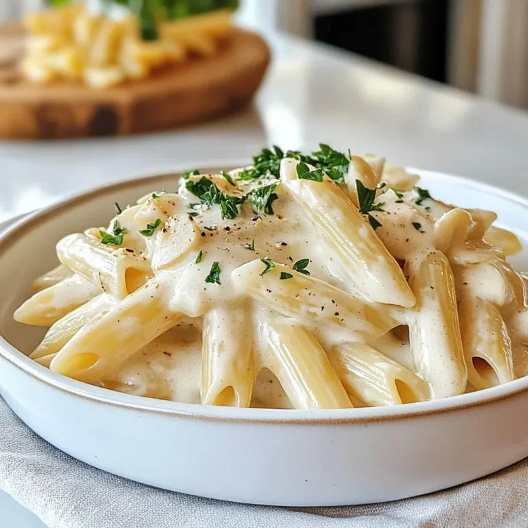 - 1 cup raw cashews, soaked - 3 cups cooked pasta (penne or fettuccine) - 1 cup unsweetened almond milk - 1 tablespoon nutritional yeast - 2 tablespoons olive oil - 2 garlic cloves, minced - 1 tablespoon fresh lemon juice - 1/2 teaspoon salt - 1/4 teaspoon black pepper - 1/4 teaspoon nutmeg (optional) - Fresh parsley, for garnish To make this creamy and flavorful dish, gathering the right ingredients is key. Start with raw cashews. Soak them in water for at least four hours. This softens them for blending and helps create a smooth sauce. Next, choose your pasta. I love using penne or fettuccine for this dish. Cook it according to the package instructions, ensuring it is al dente. Then, grab unsweetened almond milk. This plant-based milk adds creaminess without making the dish too heavy. Nutritional yeast adds a cheesy flavor, so don't skip it. For the sauce, you'll need garlic, olive oil, fresh lemon juice, salt, and pepper. Garlic gives the dish a nice aroma and taste. Fresh lemon juice brightens the flavor, while salt and pepper balance everything. If you want an extra hint of warmth, add nutmeg. Lastly, have fresh parsley on hand. It adds color and a fresh note when you serve the dish. With these ingredients, you're ready to create a delicious vegan meal! {{ingredient_image_2}} - Soak 1 cup of raw cashews in water for at least 4 hours. This softens them and makes blending easy. - After soaking, drain and rinse the cashews under cold water to remove excess starch. This helps create a smoother sauce. - In a high-speed blender, add the soaked cashews, 1 cup of unsweetened almond milk, 1 tablespoon of nutritional yeast, 1 tablespoon of fresh lemon juice, 1/2 teaspoon of salt, and 1/4 teaspoon of black pepper. - Blend on high speed until the mixture is smooth and creamy. If the sauce is too thick, add a splash of almond milk to reach your desired consistency. - In a large skillet, heat 2 tablespoons of olive oil over medium heat. - Add 2 minced garlic cloves and sauté for 1-2 minutes. Stir often to keep the garlic fragrant without browning it. - Carefully pour the creamy cashew sauce into the skillet with the sautéed garlic. Stir well to mix the flavors. - Let it simmer for about 4-5 minutes, stirring occasionally to prevent sticking. This thickens the sauce a bit. - Add 3 cups of cooked pasta to the skillet with the sauce. Toss gently but thoroughly to coat the pasta evenly. - Taste the mixture and adjust the seasoning. You can add more salt or black pepper to suit your taste. - Serve the pasta hot, garnished with finely chopped fresh parsley for added color and flavor. To get that great creaminess, soak your cashews for at least four hours. This helps them blend smoothly. When you blend, start on low speed, then increase to high. This creates a silky texture. If your sauce feels too thick, add a splash of almond milk. Mix until it reaches your desired creaminess. To elevate the flavor of your sauce, consider adding fresh herbs. Basil or thyme can add depth. You might also try a pinch of cayenne for heat. When serving, sprinkle more nutritional yeast on top. Fresh parsley adds color and freshness. You can also use lemon zest for an extra zing. Getting kids involved in cooking can be fun! They can help soak and rinse the cashews. Let them measure out the almond milk and nutritional yeast. Always supervise them when using the blender. Teach them about kitchen safety, like using hot pads for the skillet. Make it a team effort and enjoy the experience together! Pro Tips Soak Cashews Properly: Make sure to soak the cashews for at least 4 hours or overnight for a creamier texture. This allows them to blend more smoothly into the sauce. Adjust Consistency: If your sauce is too thick, gradually add more almond milk until you reach your desired creaminess. It's all about personal preference! Fresh Garlic Flavor: Be cautious not to burn the garlic while sautéing. Cook it just until fragrant to maintain a fresh and vibrant flavor in your dish. Garnish for Presentation: Fresh parsley not only adds color but also a burst of fresh flavor. Consider adding a squeeze of lemon juice over the top before serving for an extra zing! {{image_4}} If you want to make this dish gluten-free, choose gluten-free pasta. You can use rice pasta or chickpea pasta. These types work well and keep the flavor great. Brands like Barilla or Banza offer tasty options. Always check labels to ensure they are gluten-free. Adding vegetables can make this dish even better. Try spinach, broccoli, or cherry tomatoes. They add color and nutrients. For protein, consider tofu or chickpeas. They soak up the sauce and make the meal filling. You can pan-fry the tofu for a nice texture. You can change this recipe with the seasons. In spring, add asparagus or peas. In summer, use zucchini or bell peppers. In fall, try roasted butternut squash. During winter, kale or Brussels sprouts work well. Swap ingredients based on what you find fresh. This keeps your meals exciting and fun. To store leftovers, let the pasta cool to room temperature. Then, place it in an airtight container. I recommend using glass containers or BPA-free plastic. These keep the pasta fresh and tasty. Make sure to eat the leftovers within three days for the best flavor. You can freeze the cashew sauce for later use. Just pour it into a freezer-safe container. Leave some space at the top, as it will expand when frozen. To thaw, place it in the fridge overnight. When ready to use, reheat it on the stove over low heat. Add a splash of almond milk to get it creamy again. In the fridge, the pasta lasts for about three days. If you notice any off smells or mold, it’s time to toss it. Freshness is key for great taste, so always check before you eat. To make this dish, start by soaking cashews in water for at least four hours. Drain and rinse them well. Blend the soaked cashews with almond milk, nutritional yeast, lemon juice, salt, black pepper, and nutmeg until smooth. In a skillet, heat olive oil and sauté minced garlic. Pour in the cashew sauce and let it simmer. Finally, add cooked pasta and toss everything together. Yes, you can use other nuts. Almonds or macadamia nuts work well too. Each nut brings a different flavor. Almonds add a light nuttiness, while macadamias give a rich taste. Just remember to soak them like cashews for a creamy sauce. Yes, this recipe can be gluten-free. Use gluten-free pasta, such as lentil or chickpea pasta. Always check the packaging to ensure it is certified gluten-free. This way, you can enjoy the creamy pasta without worry. To spice things up, add red pepper flakes or a dash of hot sauce. You can also mix in some chopped jalapeños for a fresh kick. Adjust the amount based on your heat preference. Enjoy experimenting with different spices to find your favorite balance! This blog post covered how to make a tasty vegan cashew Alfredo pasta. We looked at ingredients, step-by-step instructions, tips, variations, and storage info. You learned how to soak cashews, blend a creamy sauce, and combine everything with pasta. Feel free to get creative with flavor and texture. Don't hesitate to try different spices or add veggies. With a bit of practice, you can make this dish a family favorite. Enjoy your cooking adventure!